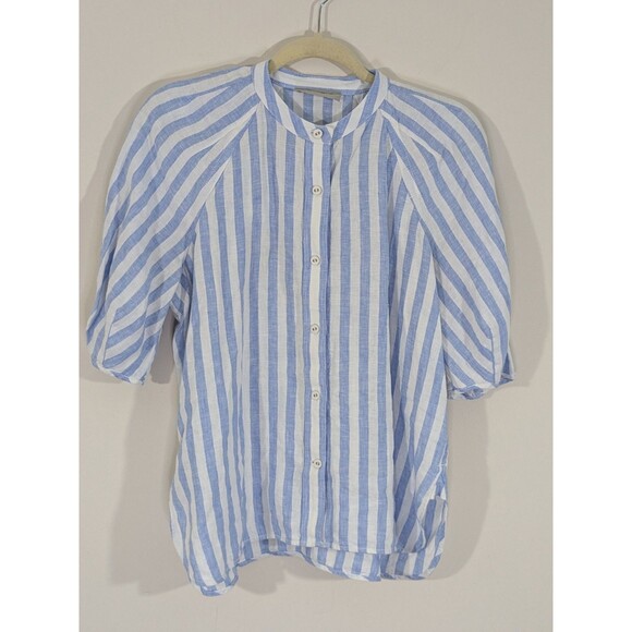 Everlane The Linen Puff Sleeve Shirt Blue White Stripe Button Down Oversized XS - Picture 2 of 9